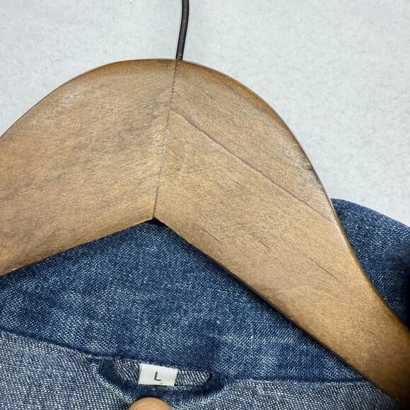 Vintage Navy Denim Bomber Jacket Mens Large Blue Cropped Boxy Elastic Collar 90s - Picture 6 of 9